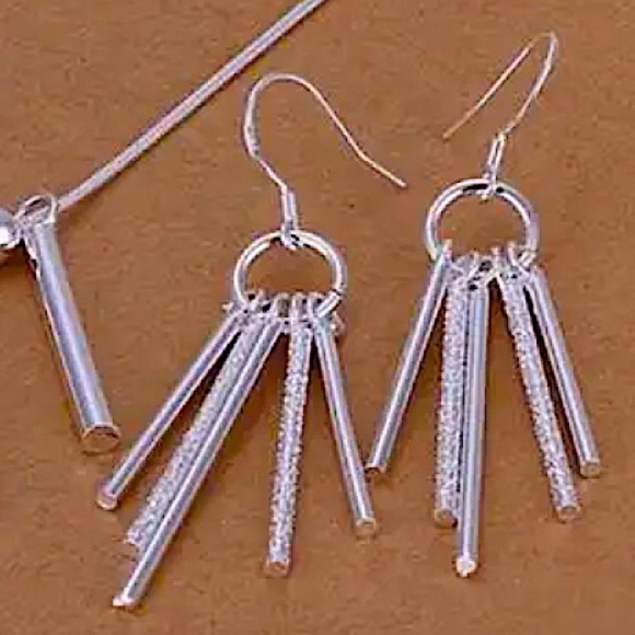 Sterling Silver Tassel Necklace Matching Earrings Set - Picture 2 of 3